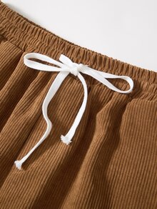 Rusticease Damen Große Größen Patchwork Karomuster Kordelzug Taille Weite Beine Locker Lange Hose - Braun - Übersicht 8