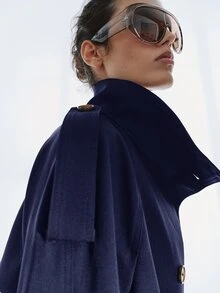 MOTF PREMIUM FRENCH MINIMALIST STAND COLLAR SHORT FITTED WAIST BELTED TRENCH COAT - Navy Blue - View 7