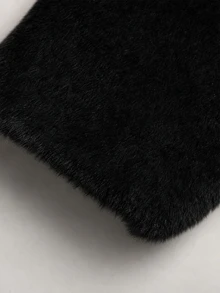 SHEIN Teen Girl Minimalist Faux Fur Jacket, Suitable For Party And Outdoor Wear, Autumn/Winter - Black - View 7