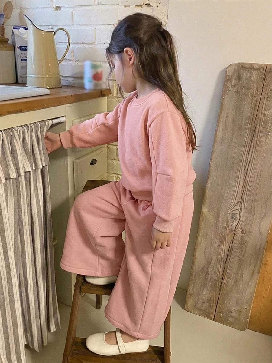 DAZY 小女孩秋季服飾 女童(小號)針織抓絨運動衫套裝 - 粉色 - 查看 1
