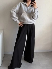 FRIFUL Women's Comfortable Half-Zip Sweatshirt With Pockets - Grey - View 5