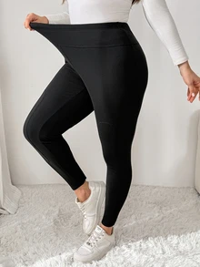 Shapeblank Women's Plus-Size Winter Casual Leggings – Stretchy, Fleece-Lined, Warm & Comfortable – Black With Knee Protection – Everyday Wear, Fall/Winter Bottom - Black - View 4