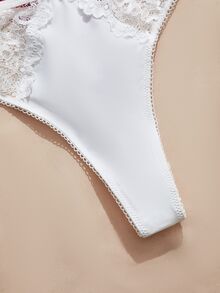 Charlaine French Style Solid Color Women's Thong Panties With Lace Trim And Pure Cotton Gusset (3pcs/Pack) - Multicolor - View 3