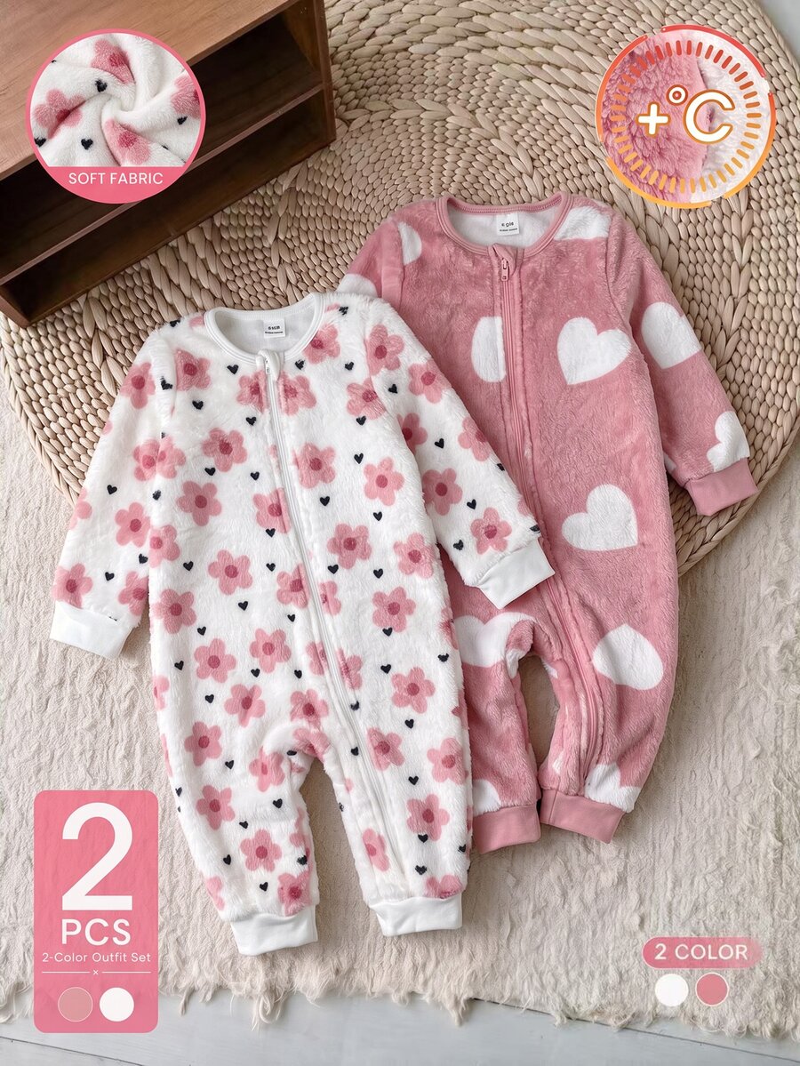 SHEIN 2PCS Baby Girls Jumpsuits - Baby Pink - View 1