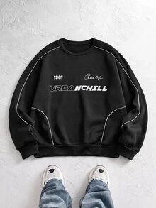 NORVETH Men's Spring/Autumn Casual Standard Size Black Pullover Sweatshirt With Turn Collar And Embroidery - Black - View 1