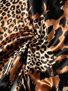 GlowEve CURVE Plus Size Leopard & Zebra Print High Waist Wide Leg Pants With Belt, Casual Loose Long Pants - Brown - View 4