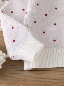 SHEIN Young Girl Polka Dot Bow Decor Long Sleeve Top And Skirt Knit Set - White - View 7
