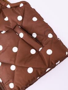 Tween Girls 3pcs Polka Dot Quilted Puffer Vest Zip Up Fleece Ribbed Tops & Pants Winter Clothing Set - Mocha Brown - View 3