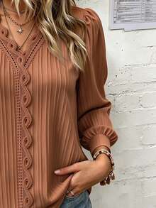 SHEIN Clasi 大尺碼女款純色休閒百搭日常穿著襯衫 - 橘色 - 查看 3