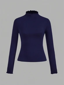 SHEIN EZwear 女款素色小立領長袖休閒T恤（2件組） - 彩色 - 查看 6