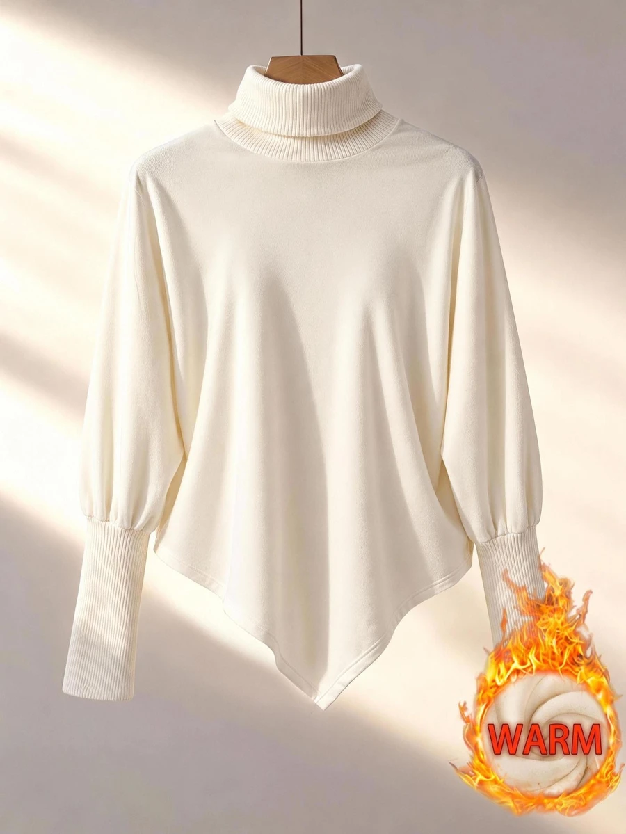 GlowEve CURVE Women's Plus Size High Neck Asymmetrical Hem Top For Vacation - Apricot - View 1