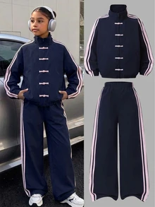 SHEIN Sparklyn 青少年女孩外套套裝 - 藏蓝色 - 查看 1