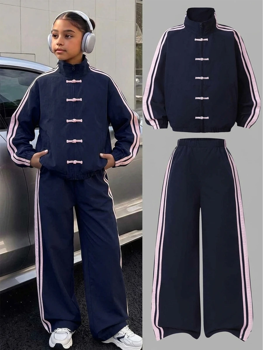 SHEIN Sparklyn 青少年女孩外套套裝 - 藏蓝色 - 查看 1