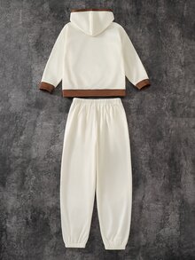 SHEIN 2件組兒童青少年男孩休閒運動風仿牛仔效果連帽衫與牛仔褲套裝，適合秋冬、學校、家庭聚會、度假、派對，秋季穿搭、冬季穿搭，男孩兒童套裝 - 彩色 - 查看 6