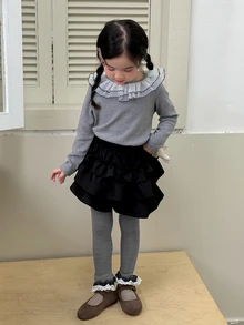 Dazy Kids Legging Lucu untuk Anak Perempuan dengan Pinggang Elastis dan Hiasan Patchwork di Bagian Bawah. - Dark Grey - View 8