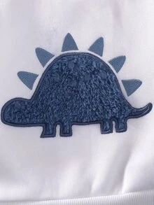 Cozy Pixies 男女嬰兒適用 男嬰休閒可愛恐龍拼接刺繡圓領長袖抓絨內裡衛衣 - 白色 - 查看 3