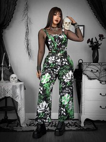 Whyspr Harley Quinn X SHEIN Plus Size Women's All-Over Print Casual Daily Wear Overalls Jumpsuit - Multicolor - View 3