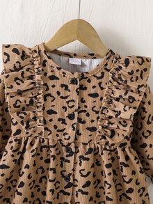 SHEIN Glamorique Kids 1件女嬰洋裝，春/秋休閒森系風格，適合幼兒與嬰兒 - 咖啡棕 - 查看 6