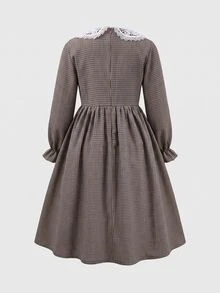 SHEIN Tween女孩秋冬休閒修身學院風日常拼接撞色翻領精緻復古小號 - 彩色 - 查看 2
