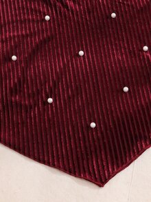 SHEIN Young Girl Knitted Solid Color Beaded Asymmetrical Hem Casual T-Shirt And Fitted Flare Pants 2 Pieces Set - Red - View 3