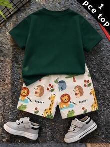 Baby Boy Casual Minimalist Top, Suitable For Spring/Summer, Classic Cute Cartoon Hand-Drawn Animal Print, Lion, Raccoon Cartoon Image Print, Suitable For Autumn/Winter Layering - White - View 3