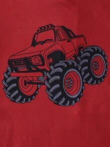 SHEIN 小男孩修身卡通汽車圖案休閒簡約緊身舒適加厚長袖圓領上衣褲子2件套，適合秋冬、萬聖節、聖誕節、新年、禮物、室內穿著 - 紅色 - 查看 6
