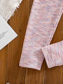 SHEIN Vintaside Kids 少女秋季套裝 3件組 溫柔復古風，花卉長袖上衣、修身長褲，秋季返校穿搭 - 粉色 - 查看 4