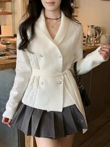 DAZY Women's Elegant Korean Style Long Sleeve Solid Color Cardigan, Autumn/Winter - White - View 8