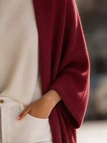SHEIN 女款素色休閒百搭日常穿搭開襟衫 - 酒紅色 - 查看 6