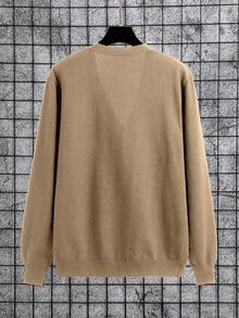 Manfinity Homme Men's Solid Color Long Sleeve Single-Breasted Knit Cardigan, Autumn/Winter - Camel - View 2
