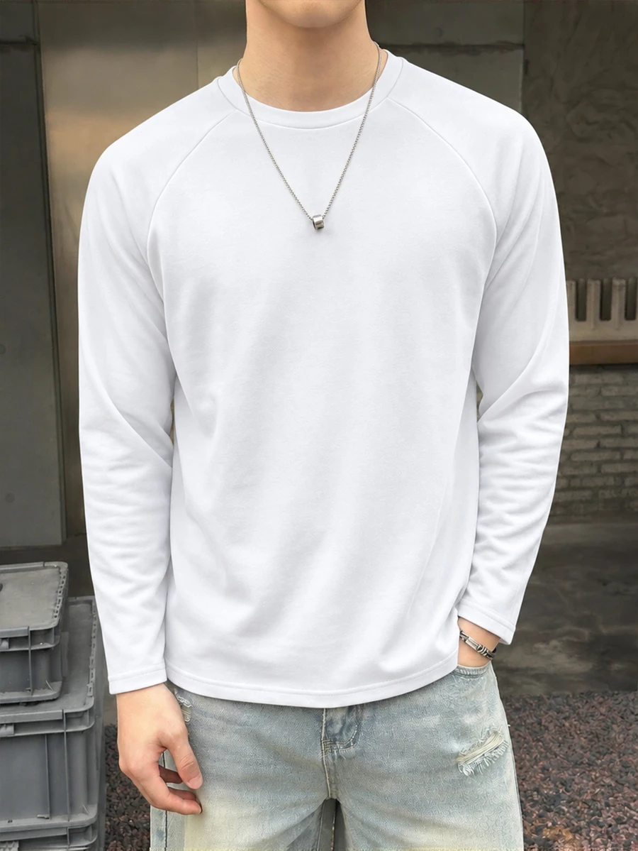 SHEIN 青少年男孩休閒基礎款白色長袖T恤,適合秋季返校季 - 白色 - 查看 1