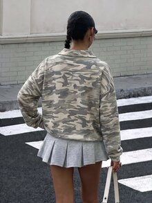 Muchica 大尺碼女款迷彩落肩長袖休閒翻領衛衣 秋季 - 彩色 - 查看 2