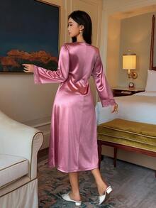 DAZY Women's Lace Patchwork V-Neck Sexy Daily Home Sleep Dress - Pink - View 2