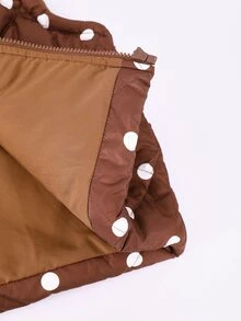 Tween Girls 3pcs Polka Dot Quilted Puffer Vest Zip Up Fleece Ribbed Tops & Pants Winter Clothing Set - Mocha Brown - View 7