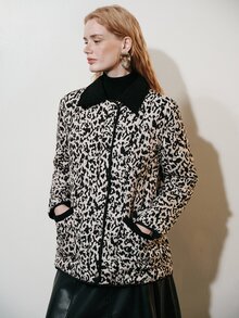 Aveloria Modichic Women's Jacket Loose Straight Quilted Diamond Stitch Lapel Pockets Modern Beige Black Leopard Print Fall Clothes For Women Halloween - Multicolor - View 3