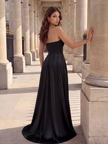 Poshira Women's Rhinestone Decor Cutout Design Elegant Strapless Cocktail Dress - Black - View 2