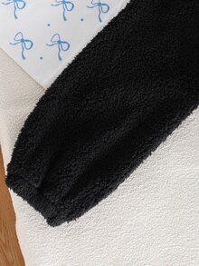 SHEIN Elladie kids 1件女童甜美風休閒外套，校園休閒穿搭，秋冬款3D貓咪刺繡連帽寬鬆抓絨夾克 - 黑色 - 查看 4