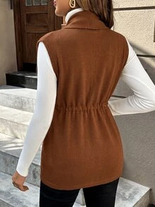 Momance 孕婦無袖休閒針織背心，前綁帶設計，日常秋季性別揭曉穿搭 - 摩卡棕 - 查看 2