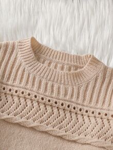 Tween Girl Solid Color Long Sleeve Top And Pants Casual Everyday Knit Set - Khaki - View 6