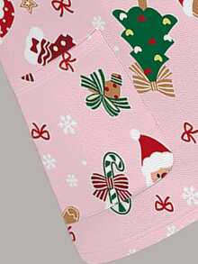 PopScrub Fun Christmas Pink Gingerbread Man, Christmas Tree, Snowman, Socks, Candy, Snowflake Women's Scrub Uniform Top - Multicolor - View 4