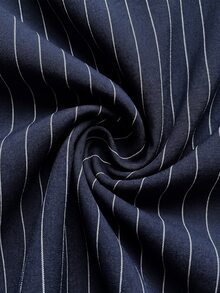 Auralis Autumn V-Neck Blue Striped Plus Size Waist-Cinching A-Line Mini Dress Metal Button Row Decor Vintage 1920s Elegant Teachers' Day Office Formal Fall - Multicolor - View 8