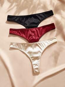 EverLounge Women's 3 Pieces Mixed Color Satin Silky Sexy Low Waist Triangle Panty Set - Multicolor - View 1