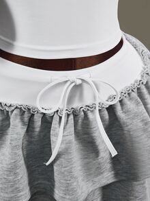 Amplova Women's White Halter Neck Tank Top + Short Cake Skirt Shorts Sports Set - White - View 7
