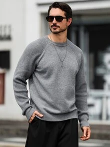 Marcello Vane 男士休閒極簡長袖毛衣，適合日常穿著與旅行的多功能款 - 淺灰色 - 查看 5