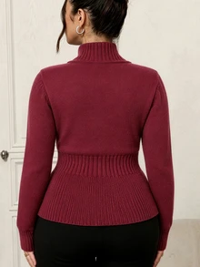 Seusyu Áo len nỉ polar nữ size lớn màu trơn, thiết kế cúc, gấu bèo nhún - Màu Đỏ Sâu - Xem 2