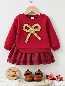 SHEIN Cute Tulle Casual Dress For Toddlers - Red - View 5
