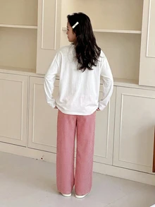 Dazy Kids 對比色圓領圖案印花休閒女童居家服T恤套裝 - 紅色 - 查看 5