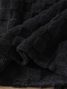 SHEIN 青少年男孩 2件組休閒格紋紋理極簡加厚長袖圓領居家服褲裝，適合秋冬、短途外出、返校、睡衣派對、拍照、假期，舒適穿著 - 黑色 - 查看 6