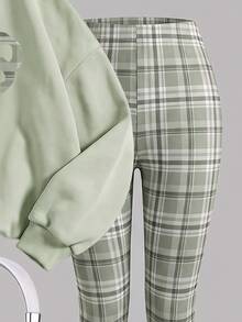 Tween女孩卡其色冬季家庭套裝舒適柔軟保暖格紋蝴蝶結印花長袖秋季童裝 - 白色 - 查看 4