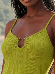 CAJUNI Women's Beach Metal Buckle Textured Strap Dress - Avocado Green - View 3